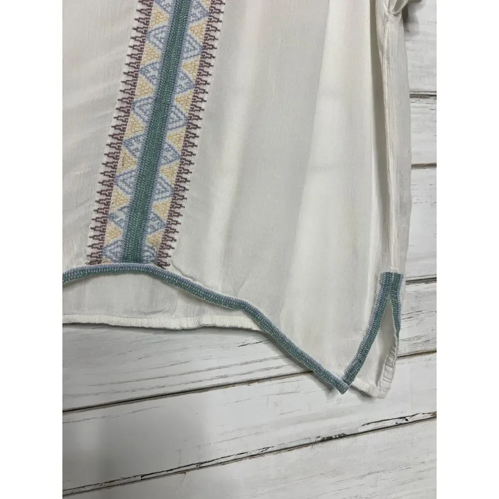 O’Neill Boho Tunic Top Small Ivory Embroidered V Neck Flowy Beach Cover Up